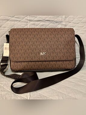 Michael Kors Brown MK Signature Messenger Bag with Silver Logo